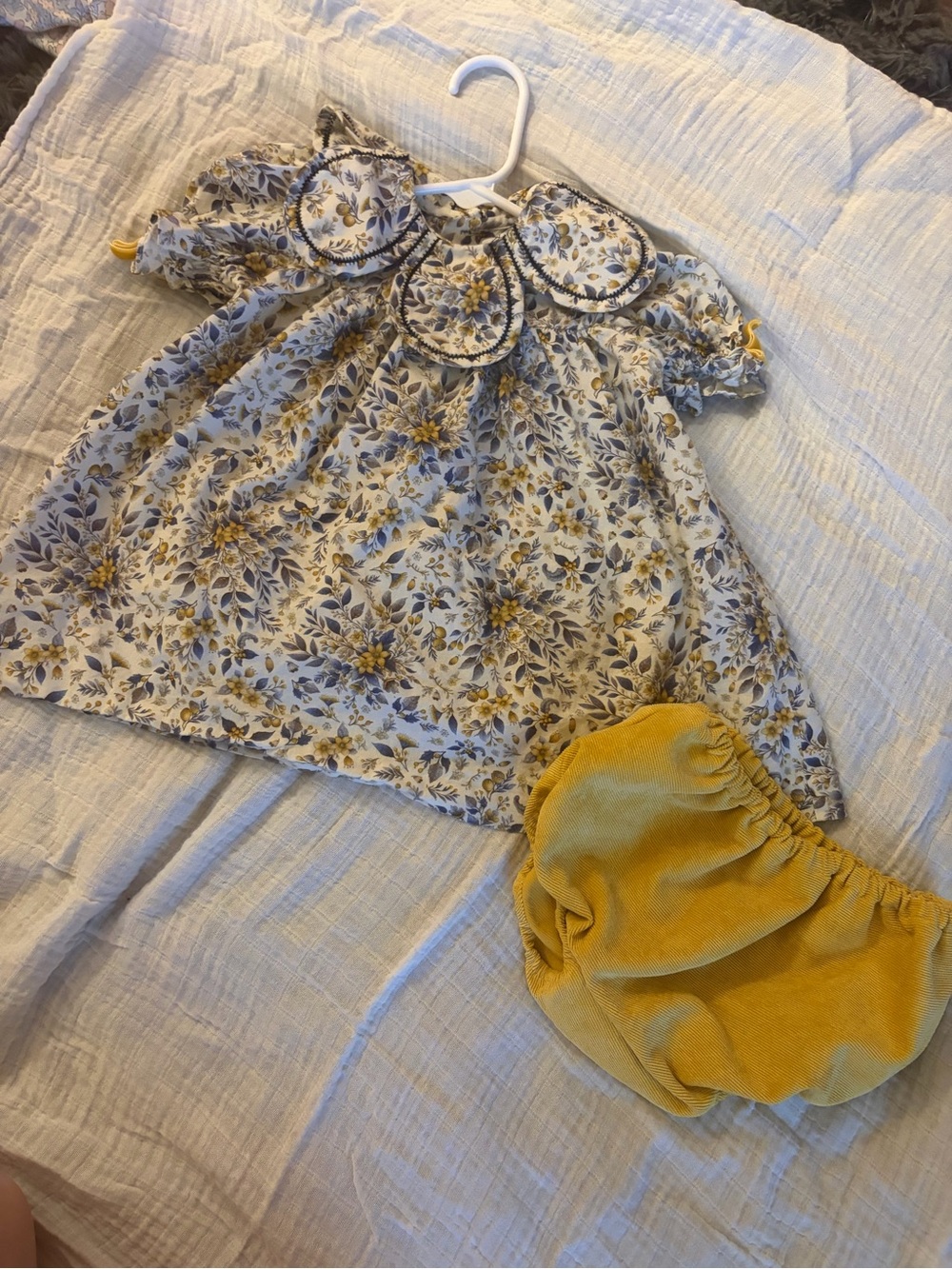 Sophie & Lucas Diaper Set Floral Smocked Baby with Yellow and Blue Bloom